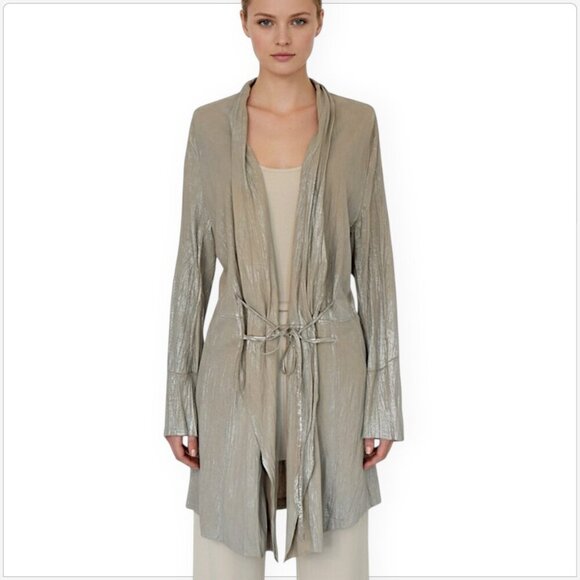 Sylvie Schimmel Paris Leather Tie Front Jacket Metallic Goat $1765 NWT New 44 - Picture 1 of 5